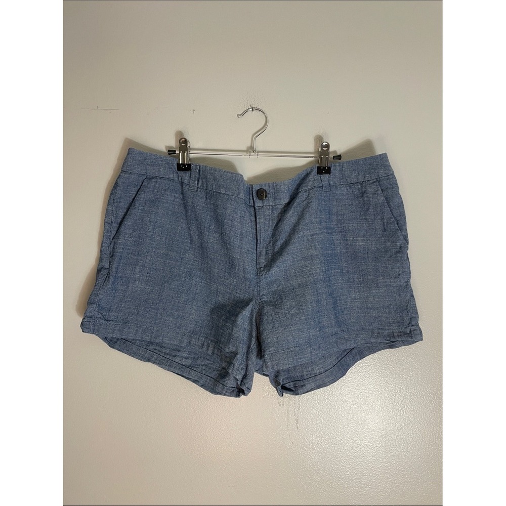 Merona Shorts Blue Cotton Chambray Button Front 16 Casual Summer